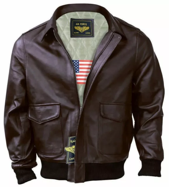 MEN A2 AVIATOR Air Force Flight Bomber brown Genuine Leather Jacket ...