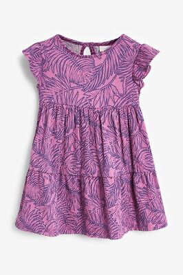 NEXT Girls Purple Leaf Print Crinkle Dress Age 3-4 Years BNWT