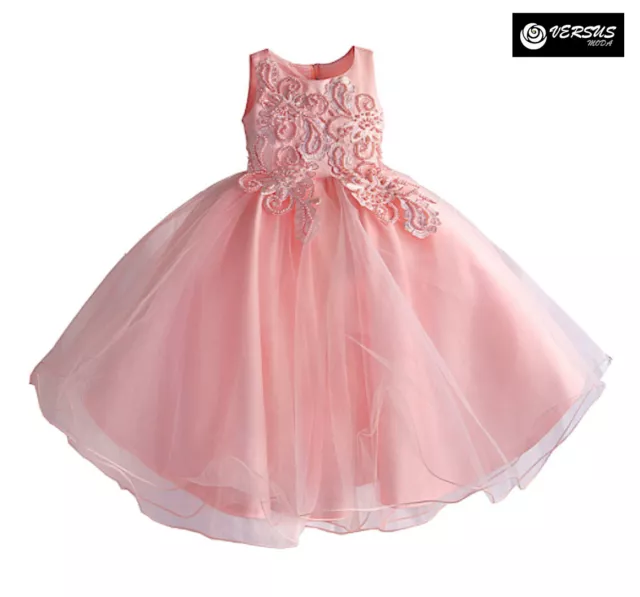 Vestito Bambina Abito Rosa Principessa Cerimonia Girl Summer Dress DGZF022B
