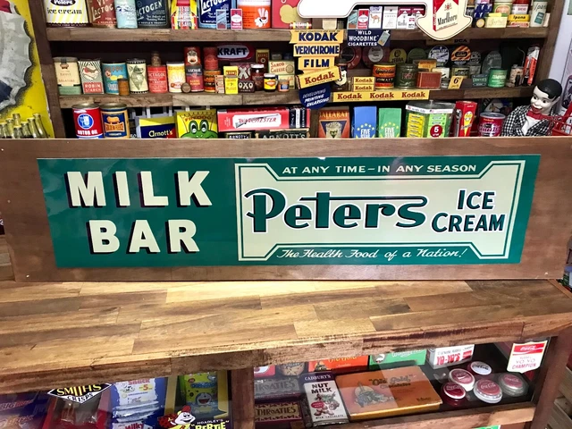 PETERS ICE CREAM Milk Bar Sticker Sign 100cm long Vintage Retro Old ...