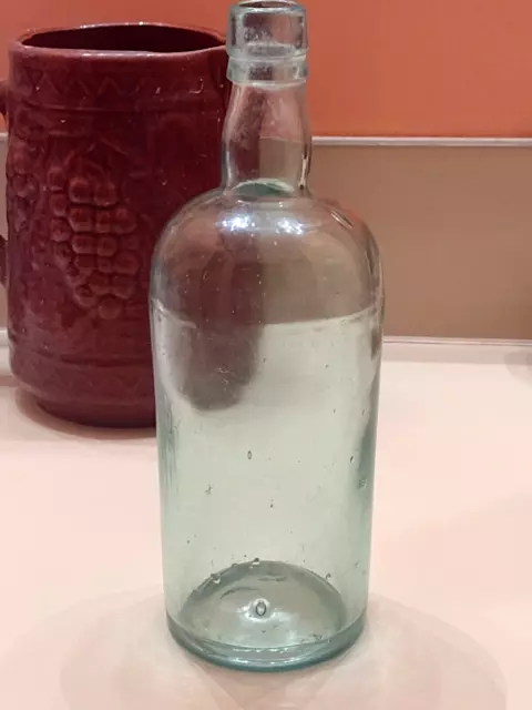 Antique 1880's Turn Mold Light Green Whiskey Bottle~Super Heavy,thick glass,9.5"