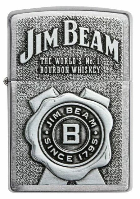 Genuine Zippo Lighter (91829) Brushed Chrome Jim Beam Gift Box