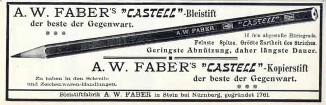 Bleistiftfabrik A.W. Faber Stein b.Nürnberg Castell Bleistift Histor.Annonce1909