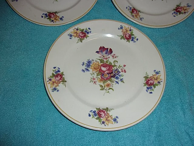 3 Vintage Old Ivory Syracuse China OPCo Restaurant Ware 9" Dinner Plates