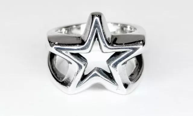 Vintage signed EXEX 925 Solid Sterling Silver Chunky Hollow 3D Star Ring