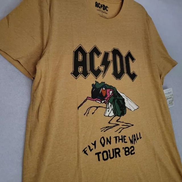 Lucky Brand ACDC Shirt ADULT EXTRA LARGE YELLOW METAL ROCK MENS CASUAL BAND NWT