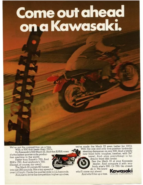 1972 KAWASAKI 500 Mach III Motorcycle Vintage Ad