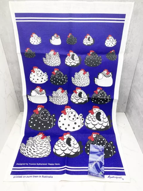 NWT Tea Towel Rodriquez 100% Linen “Happy Hens”