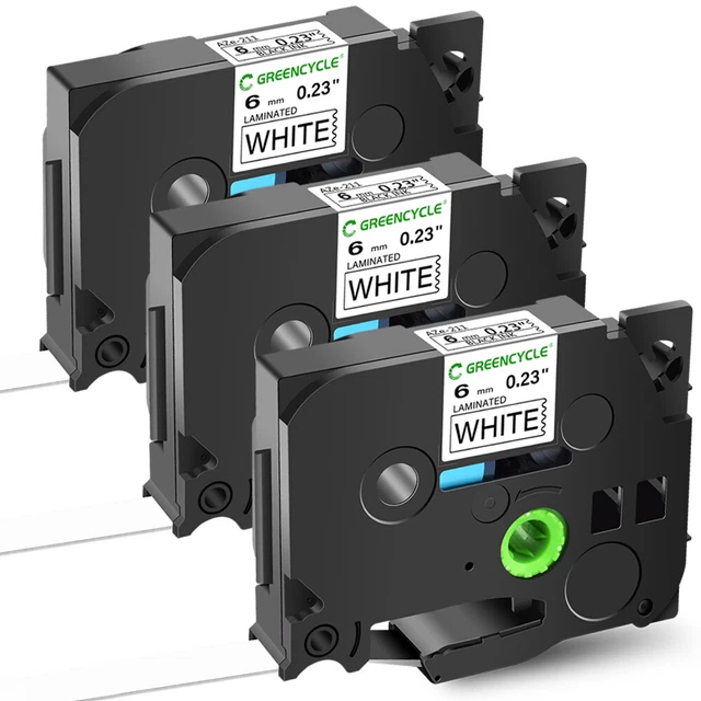 2pk Black On White Label Tape TZe-211 TZ-211 6mm For Brother P-touch PT-H110 – 8m Each, Superink