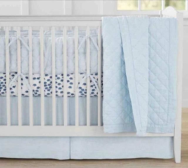 Pottery Barn Kids Belgian Flax Linen Crib Bedding Blue