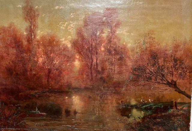 ANTIQUE PAINTING ORIGINAL Louis CARBONNEL (18581938) Autumn Cityview