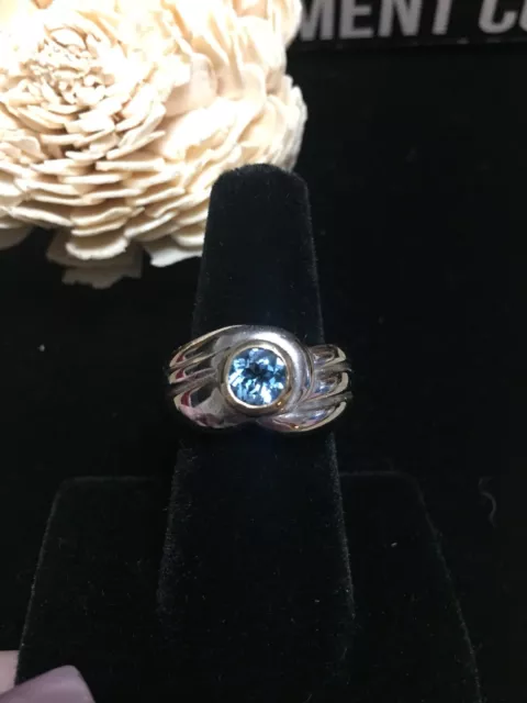 DOBBS 14K Yellow Gold & Sterling Silver 1.00CT Genuine Blue Topaz Ring Size 7.25