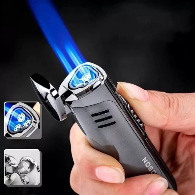 Metal Triple Torch Jet Lighter Gas Butane Windproof Flame Inflatable Lighters