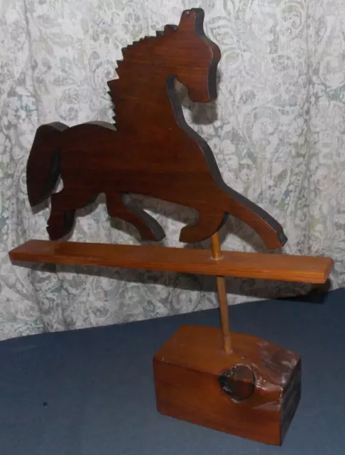 Unique VTG Folk Art Handmade Wood Horse Weathervane on Wood Stand! 19" x 17"