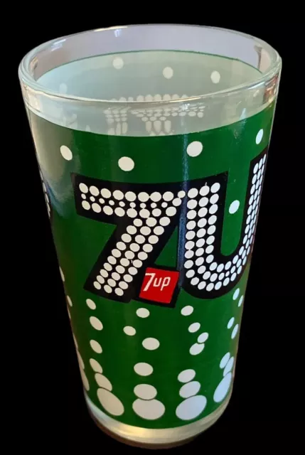 7up Drinking Soda Glass 8oz Cup Green 7 Up Bubbles Vintage 1980's