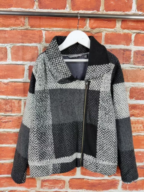 Giacca Cappotto Ragazza Next Nero Grigio Check Stile Biker Età 12 Anni Foderata 152Cm