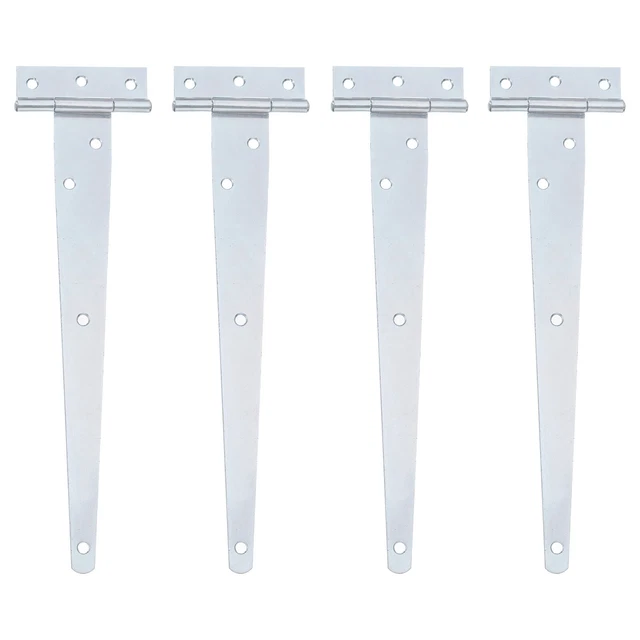 4Pcs T-Strap Door Hinges, 10" Wrought Tee Shed Gate Hinges Iron (White Zinc)