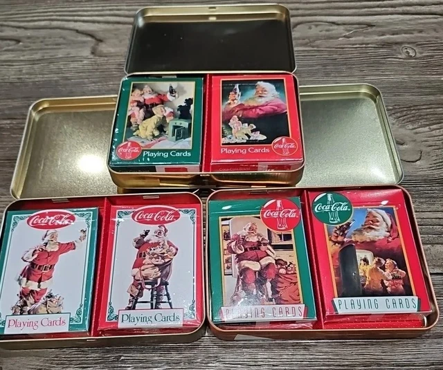 3 Tin Lot - Vintage 1994 Coca-Cola 6 Sealed Decks Holiday Playing Cards