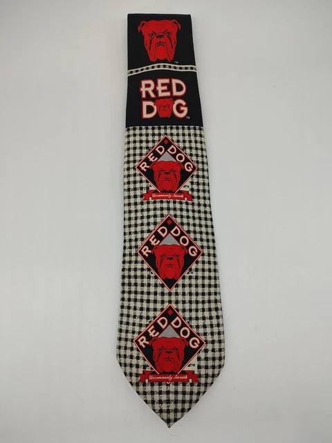 Red Dog Beer Mens Neck Tie Vintage 1996 Plank Road Brewery Polyester Houndstooth