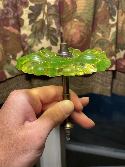 Pair of Vintage Uranium Vaseline Glass Curtain Tie Back 4 1/2"dia - Rare 3