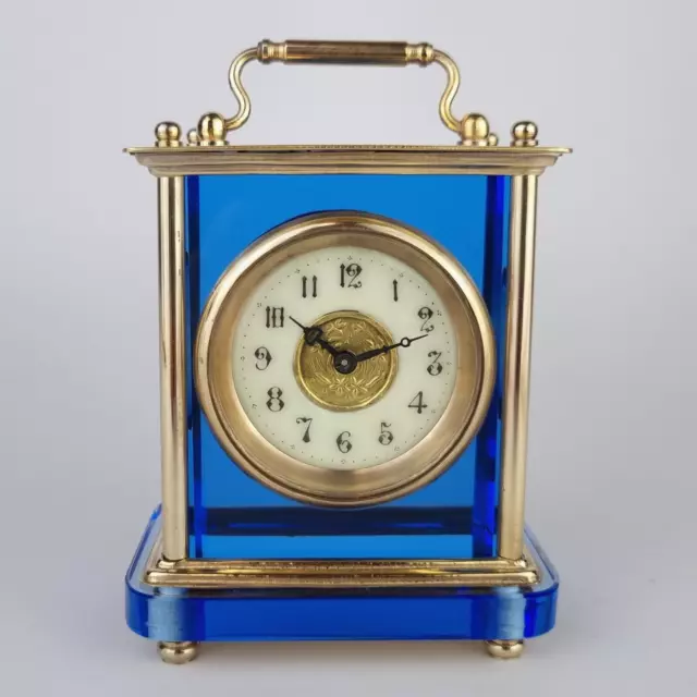 seltene Kristall Reiseuhr Bronze vergoldet Pendule Empire clock Offiziersuhr