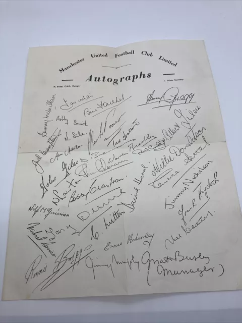 Manchester United 1964 Printed Autographed Team Sheet - Charlton, Busby, etc.,