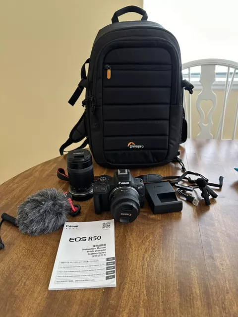 Canon EOS R50 Mirrorless Digital Camera - Kit with 18-45mm 55-210mm Lenses Bag