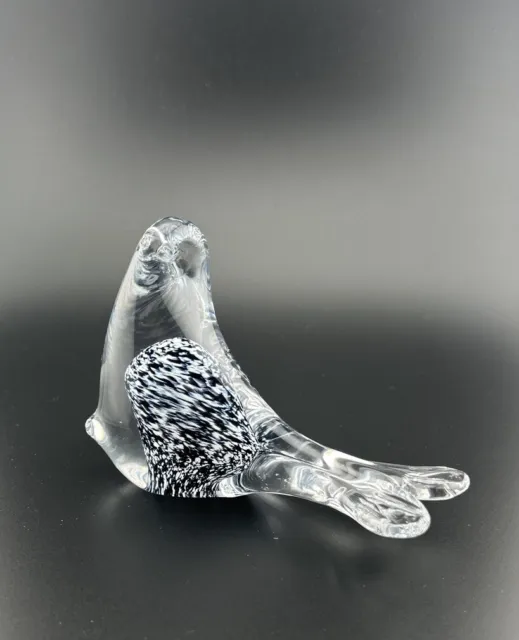 Art Glass Bird Paperweight, Encased Clear Glass, Heavy Glass Bird Figurine 3.5”