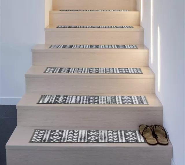 Rugshop Geometric Bohemian Non-Slip Stair Treads Set of 13 8.6" x 26" Gray