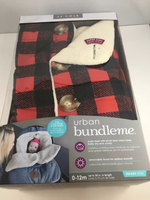 JJ Cole Urban BundleMe Car Seat Cover Red Black Buffalo Check Buttons Hood Plaid