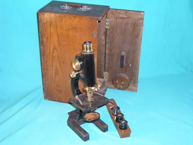 R & J Beck London Standard Model I Monocular Microscope & Lenses & Mahogany Case
