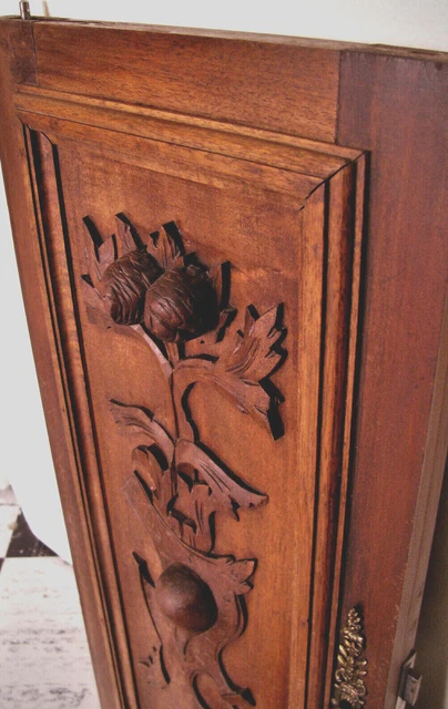 French Hand Carved Breton Oak Cabinet Door Floral Pattern - 11" x 25.2"