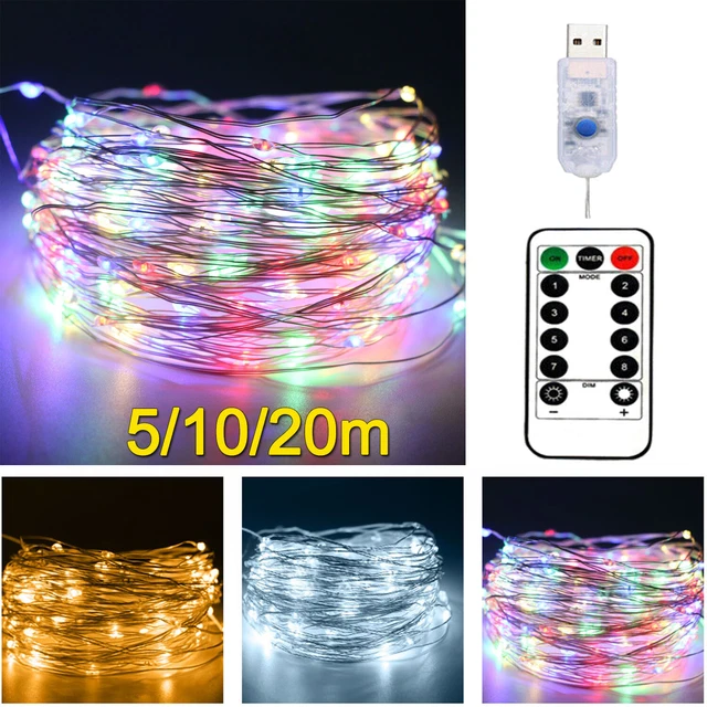 USB Plug In 50/100/200LED DIY Micro Copper Wire Fairy String Lights Home Xmas