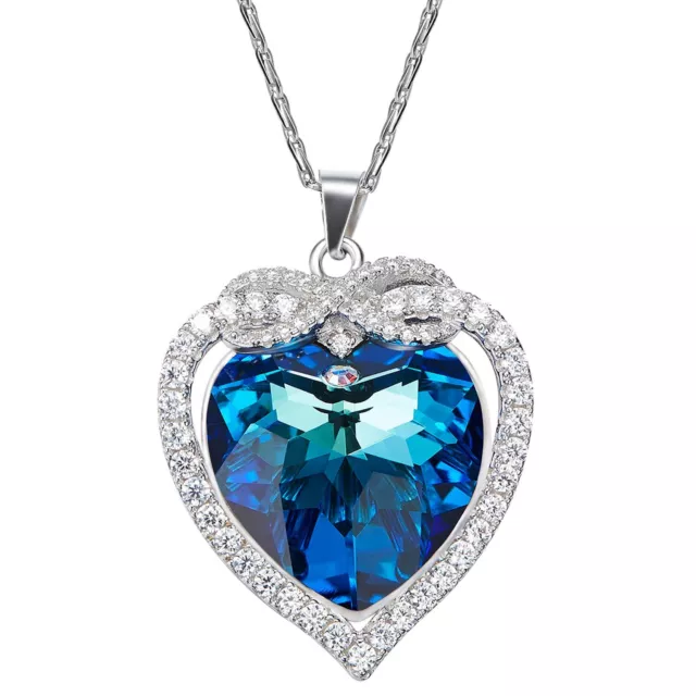 Heart of The Ocean Pendant Necklace Sterling Silver Made with Swarovski Crystal