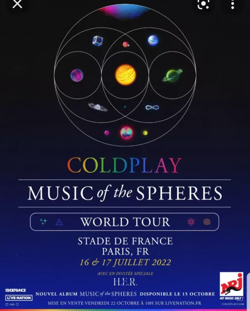 2 PLACES CONCERT Coldplay - Concert 20 juillet 2022 Stade de France EUR  157,00 - PicClick FR
