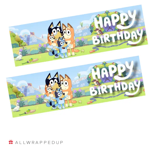 2x unofficial Personalised Bluey and family Happy Birthday banners, 1meterx30cm