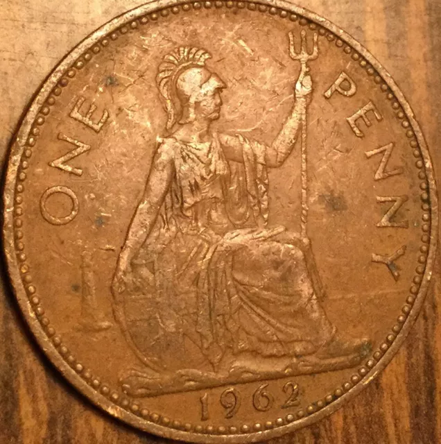 1962 Uk Gb Great Britain One Penny Coin