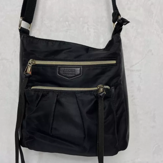 Aimee Kestenberg Womens Black Nylon Crossbody Bag Medium 10x9.5x3 Adj Strap READ