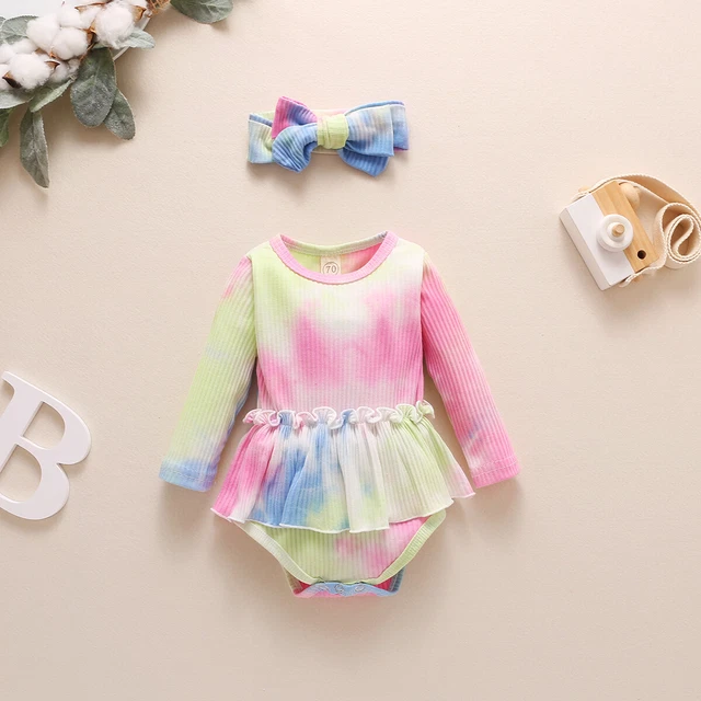 Vestiti neonata neonata romper tuta tintura cravatta top fascia 4