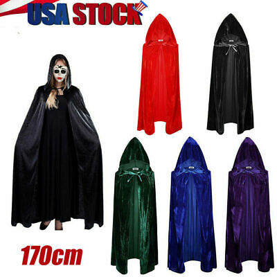 Medieval Vampire Velvet Hooded Cloak Long Robe Witch Capes Halloween Costume
