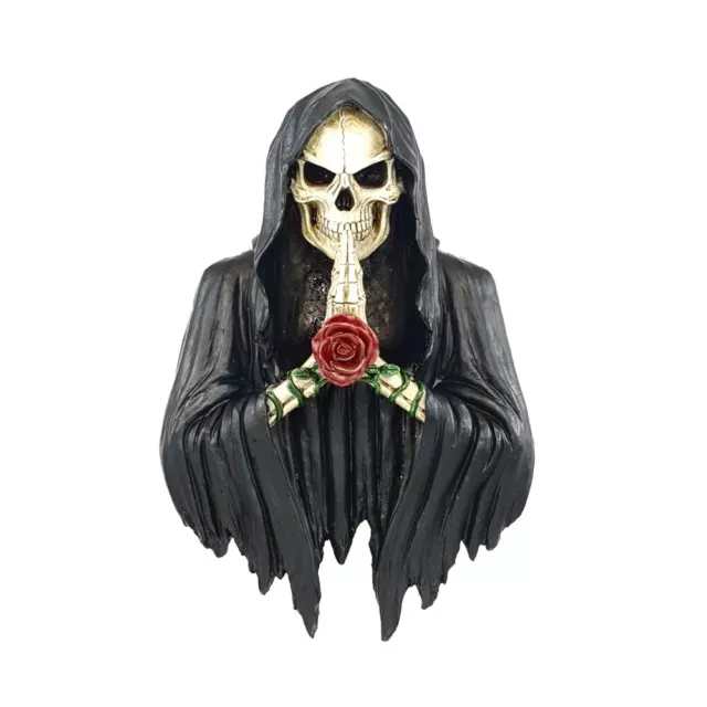 Deko Wandfigur Reaper Skelett mit Rose betend Gothic Halloween Fantasy Vater Tod