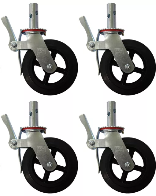 A Set of 4 Wheel 8" Caster with Cast Iron Hub 1 3/8" Caster Wheel With 2 Lock...