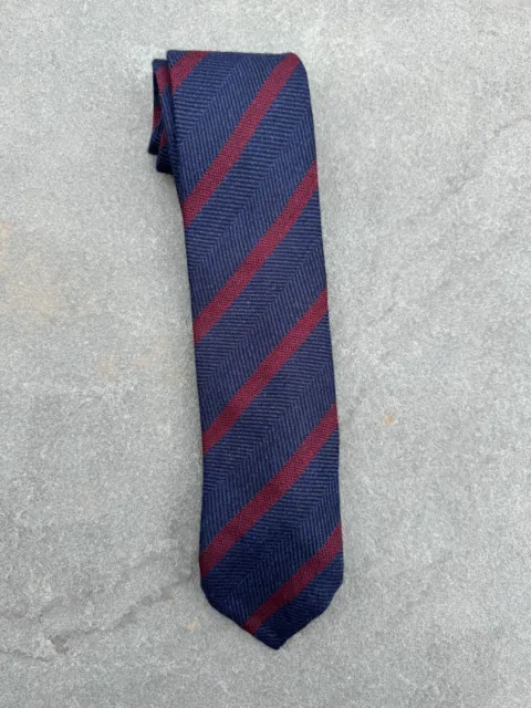 Bigi Cravatte Wool Herringbone Navy and Burgundy Striped Tie