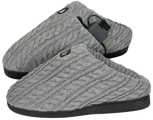 ActionHeat 5V Battery Heated Cable Knit Slippers Gray
