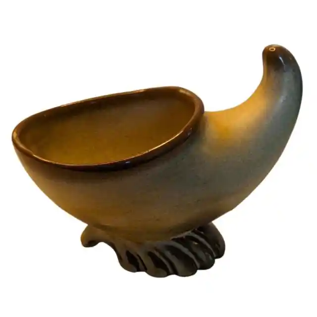 MCM Frankoma Pottery 57 Cornucopia Vase Dish 3x8” Beige Gracetone Serveware VTG