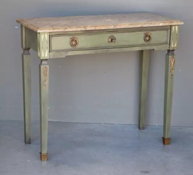 Antique neoclassical marble top desk hallway console table original lock and key
