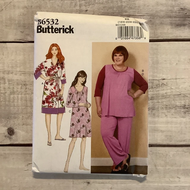 Butterick 6532 Sewing Pattern Sleepwear Robe Gown Pj’s Plus Sizes 18-24 UNCUT