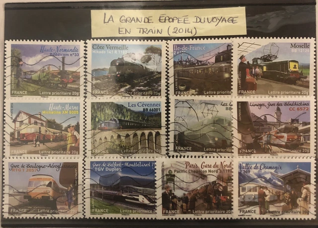 France 2014 Epopee Du Voyage En Train Serie Complete De 12 Timbres Oblitérés