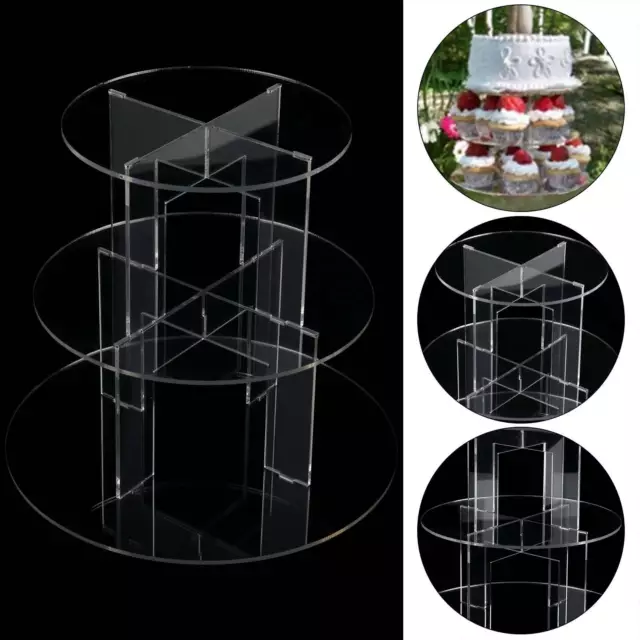 3 Tier Level Round Cupcake Stand Dessert Clear Acrylic Display Cake Stand UK