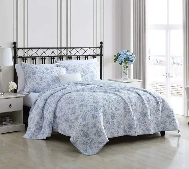 Laura Ashley Home - King Quilt Set, Reversible Floral Cotton Bedding with Matchi